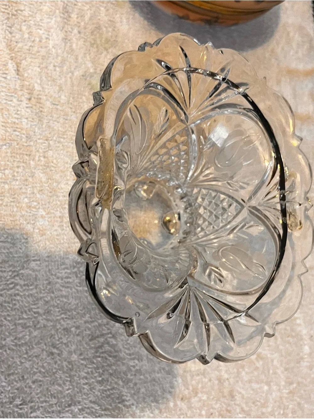 Cut Glass Footed Decorative Bowl - Clear Glass